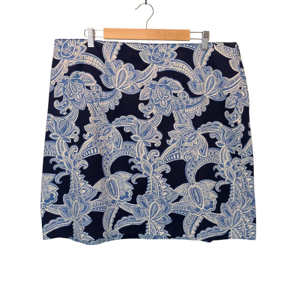 NWT Talbots Women's Sz 18W Blue Paisley Skirt Stretch Cotton